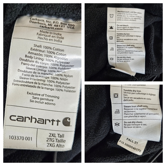 Carhartt Full Swing Fleece‑Lined Washed Black Workwear Jacket 2XL Tall Rugged - Picture 15 of 16